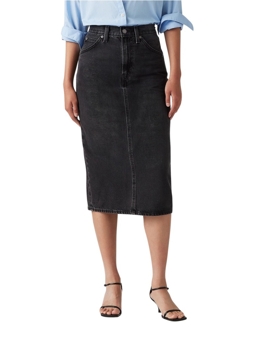 Levi's Black Denim Midi Skirt - High-Rise Pencil